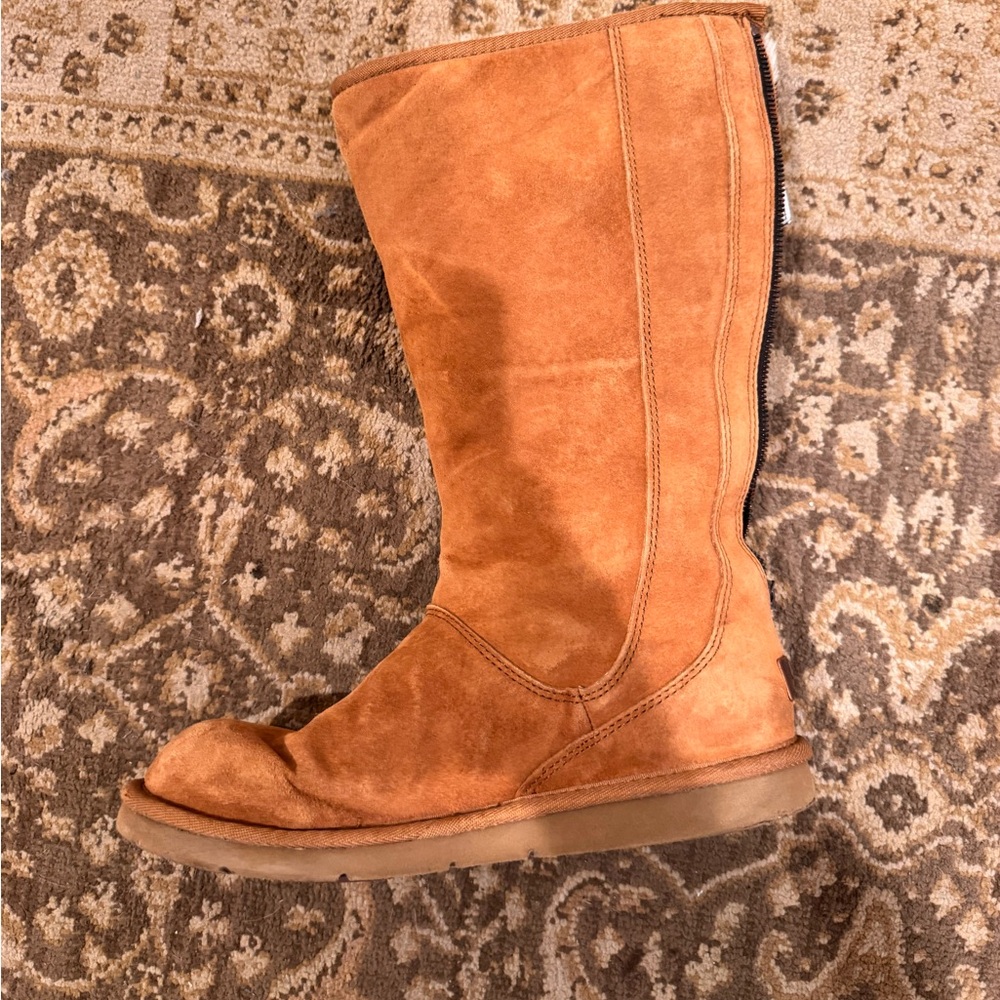 UGG Chestnut Zip-Front Suede Boot with Shearling - Picture 3 of 5